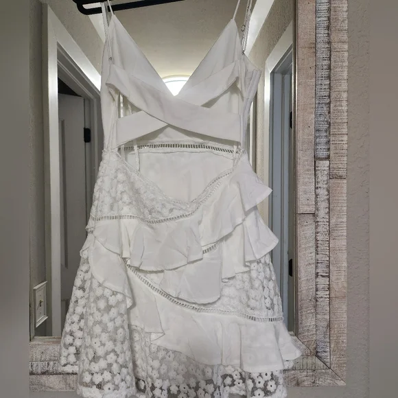 Selfie Leslie Taurus Floral Embroidery and Ruffle Trim Dress White - Picture 3 of 8